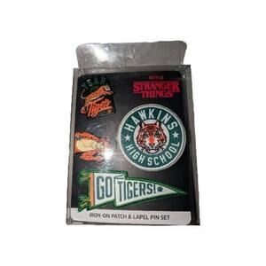 Stranger Things Hawkins High Go Tigers Iron On Patch and Pin Set, Netflix